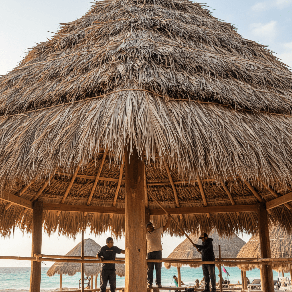 Techo de palapa con hojas de palma